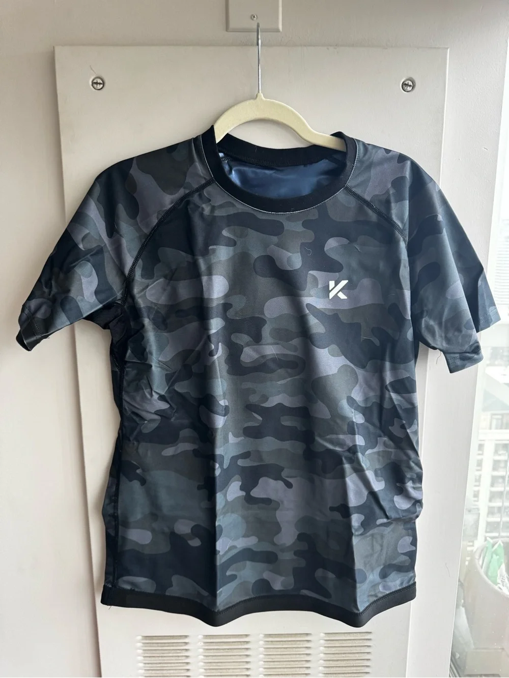 Kewlioo Men’s Heat Trapping Sauna Grey Camo Workout Shirt Size L